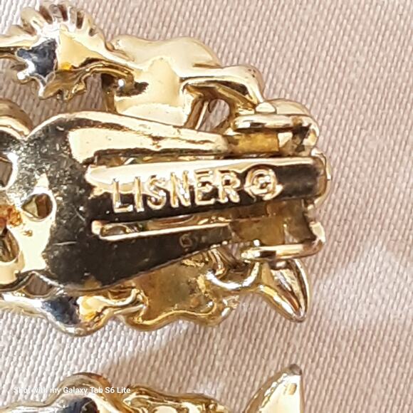 Lisner Earrings Gold Tone Pearly Beads & Rhinestone Flowers Clip Ons - Picture 9 of 11